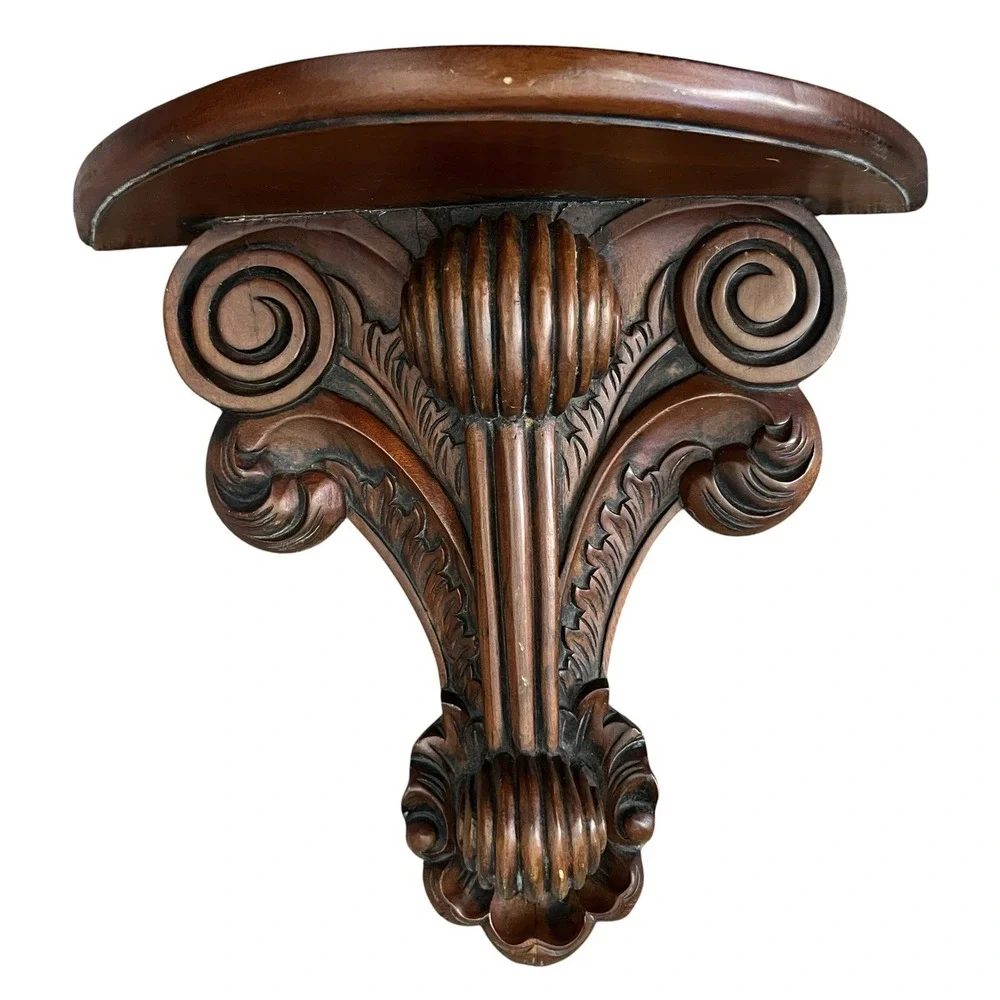 Vintage Hand Carved Solid Wood Wall Shelves Pair Floating Sconce Antique Display